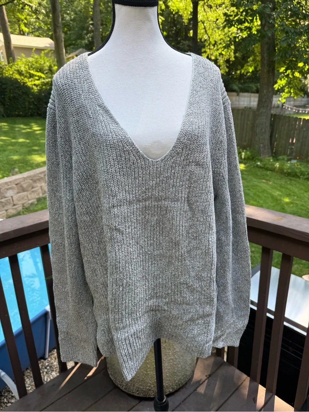 J.Crew Mercantile V-Neck Textured Sweater Top in Gray Heathered Size XL